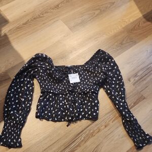 American Eagle Outfitters Black Floral Blouse